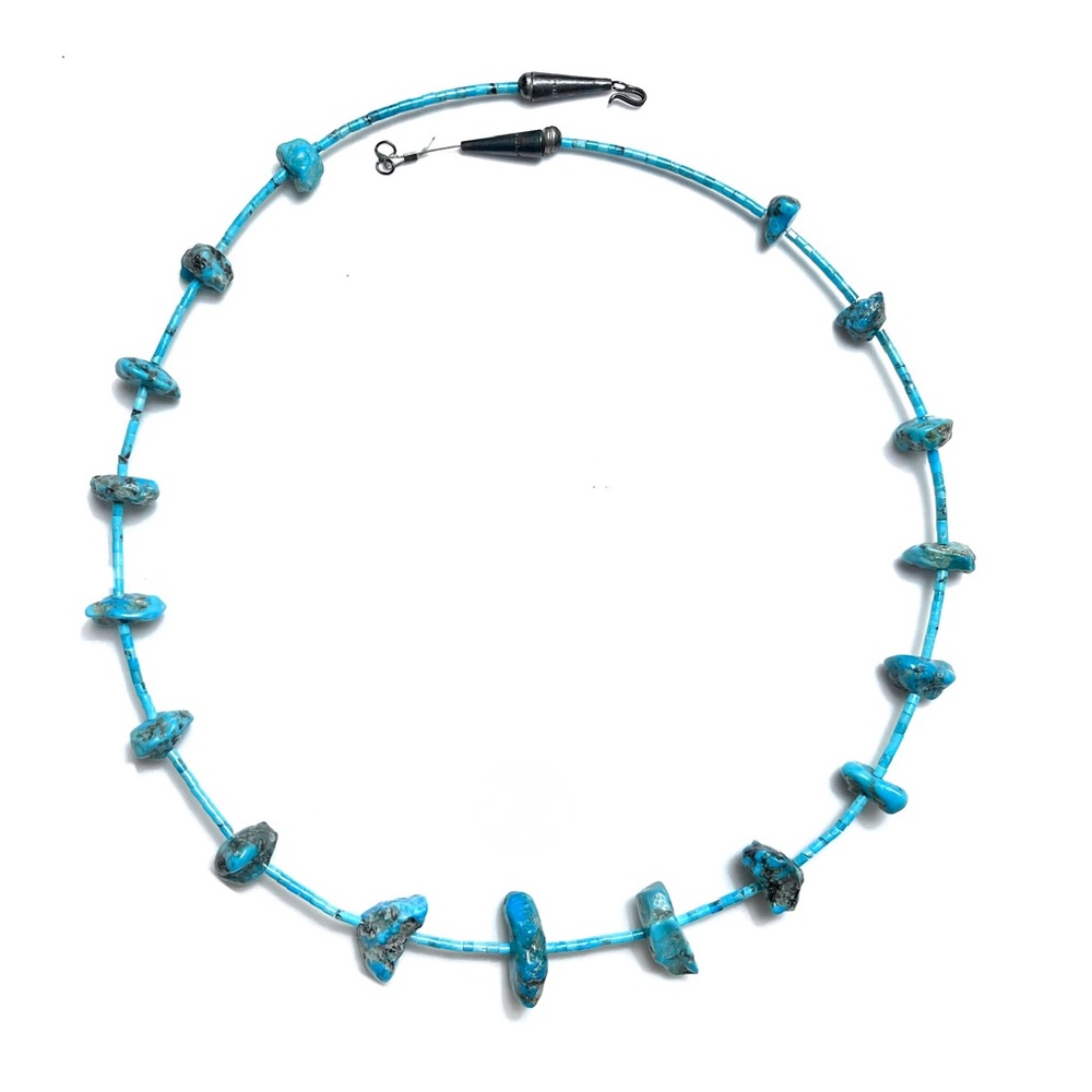 Santo Domingo, 1950s Vintage Old Pawn “Kingman” Turquoise Sterling 20” Necklace